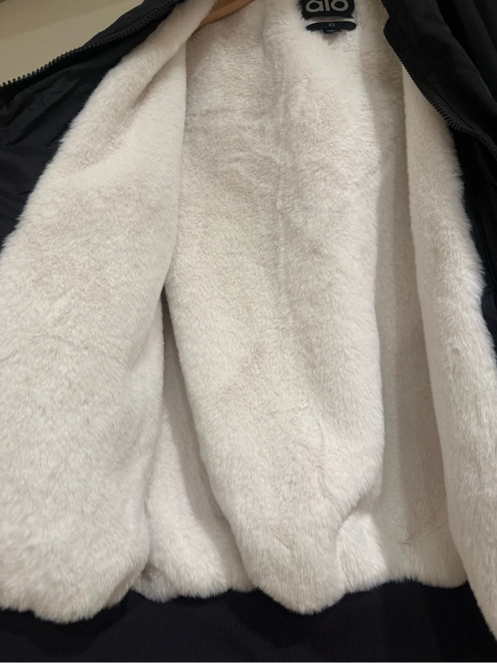 ALO Yoga Black Bomber Jacket with White faux furLining